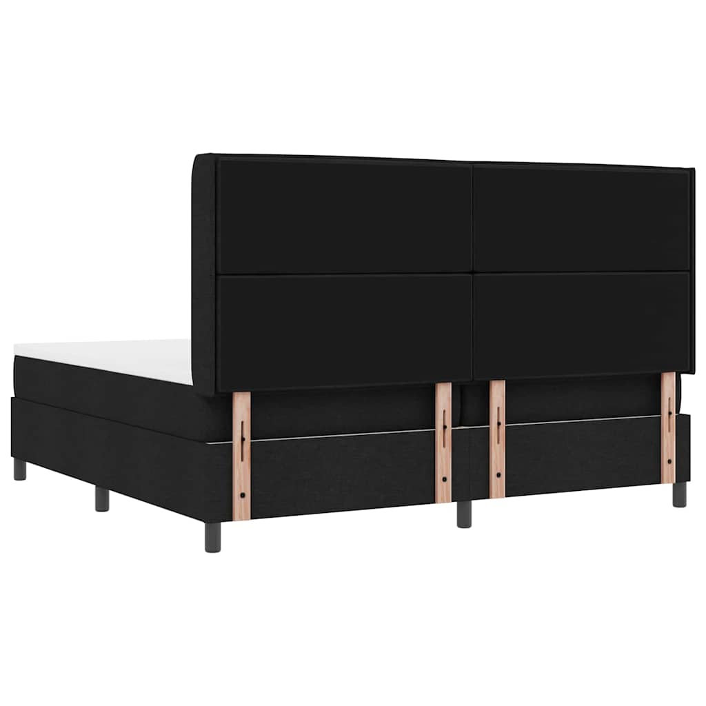 Lit à ressorts avec matelas Noir 200 x 200 cm tissu