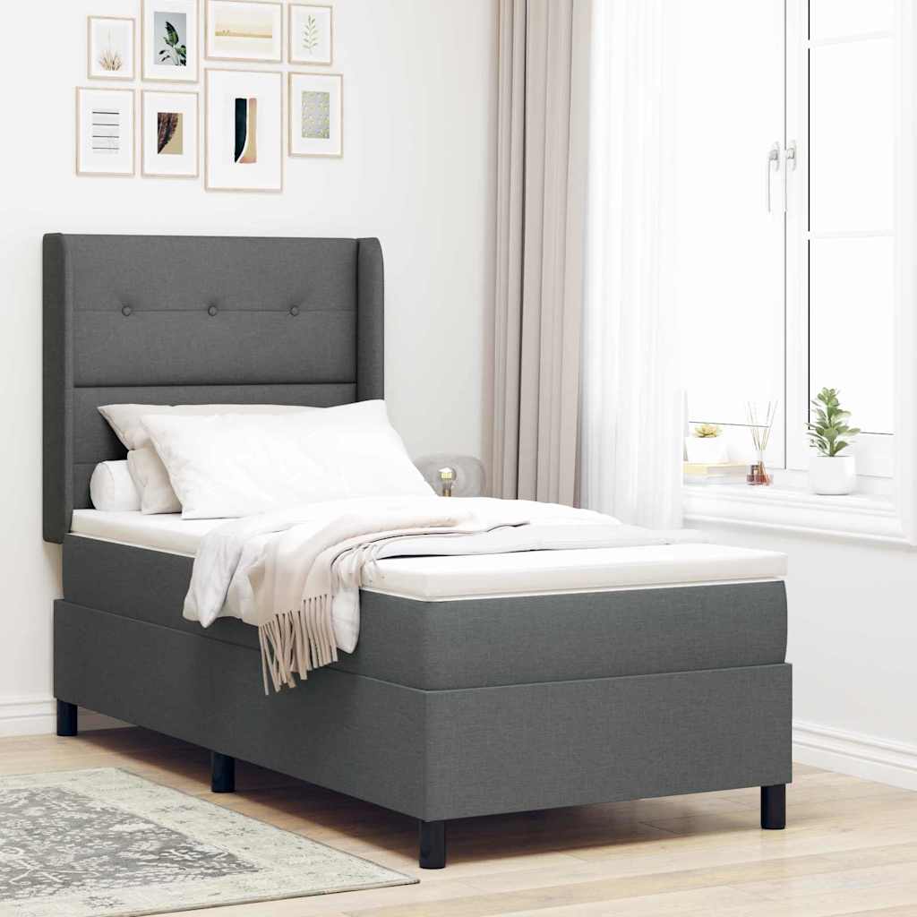 Lit à ressorts avec coussin Gris foncé 200 x 90 cm tissu