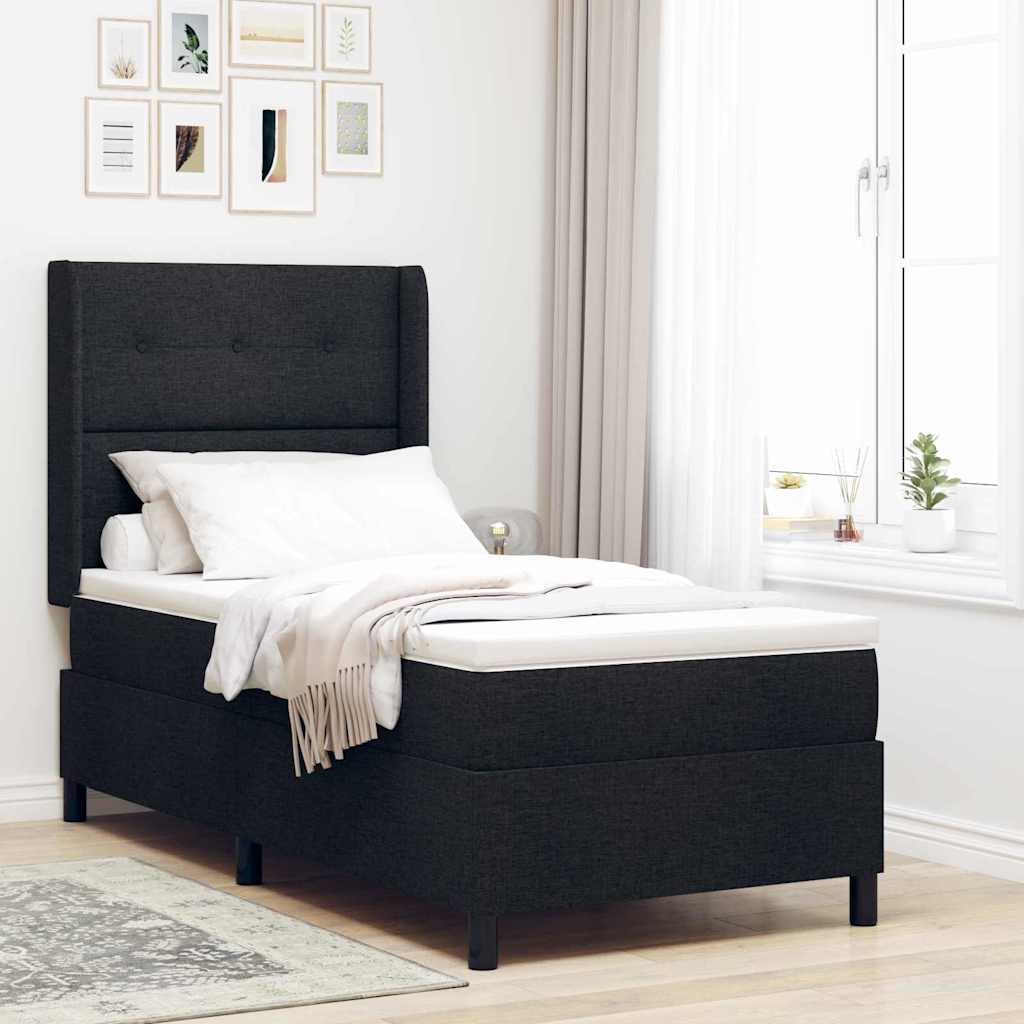 Lit à ressorts avec coussin Noir 200 x 100 cm tissu