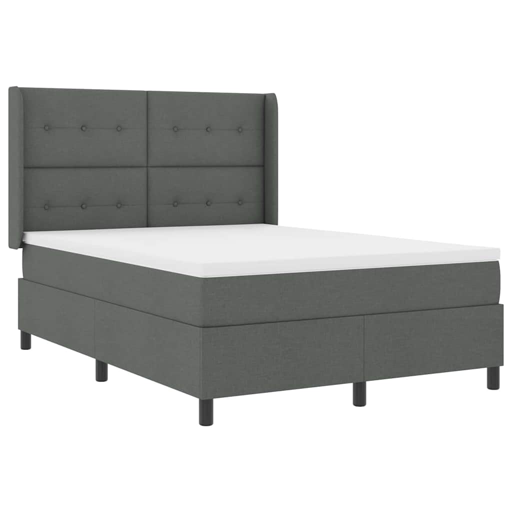 Lit à ressorts avec coussin Gris foncé 190 x 140 cm tissu