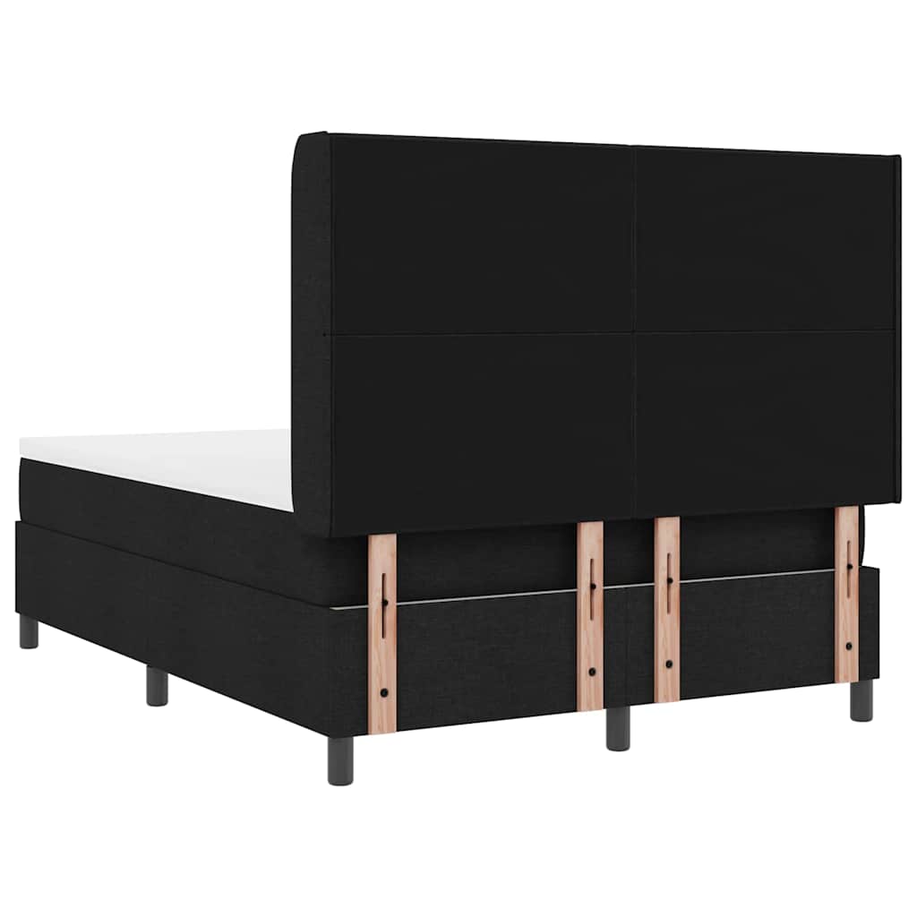 Lit à ressorts avec coussin Noir 200 x 140 cm tissu
