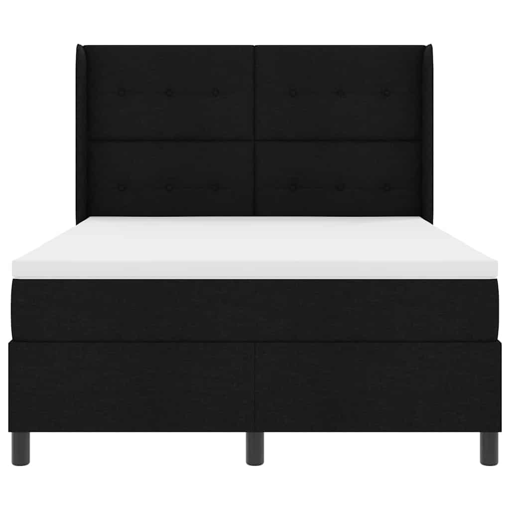 Lit à ressorts avec coussin Noir 200 x 140 cm tissu