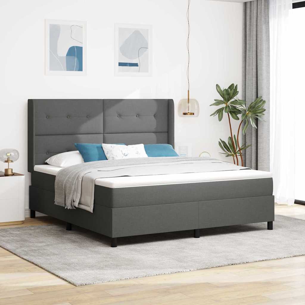 Lit à ressorts avec coussin Gris foncé 200 x 180 cm tissu