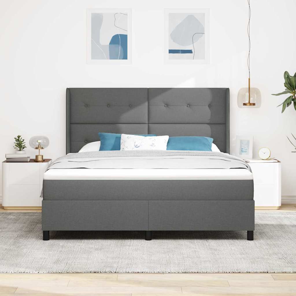 Lit à ressorts avec coussin Gris foncé 200 x 180 cm tissu