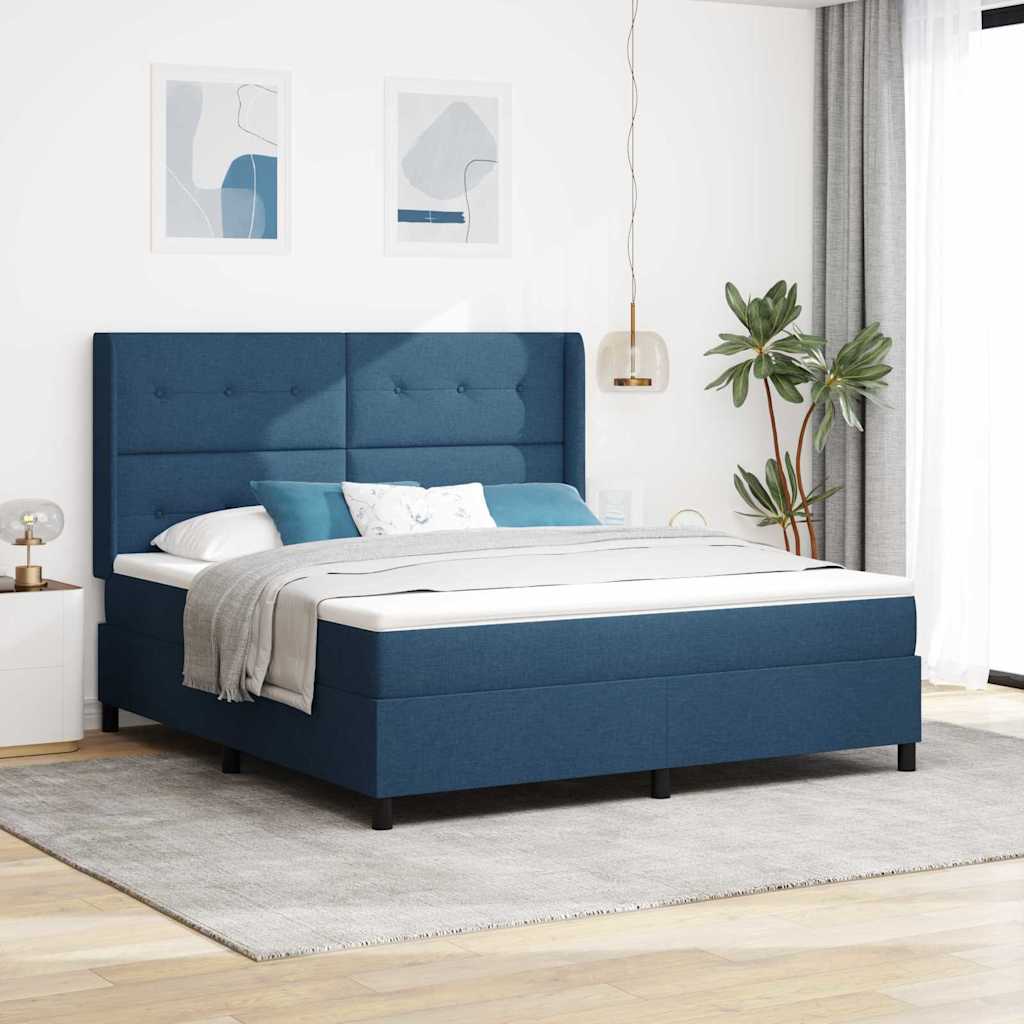 Lit à ressorts avec coussin Bleu 200 x 180 cm tissu