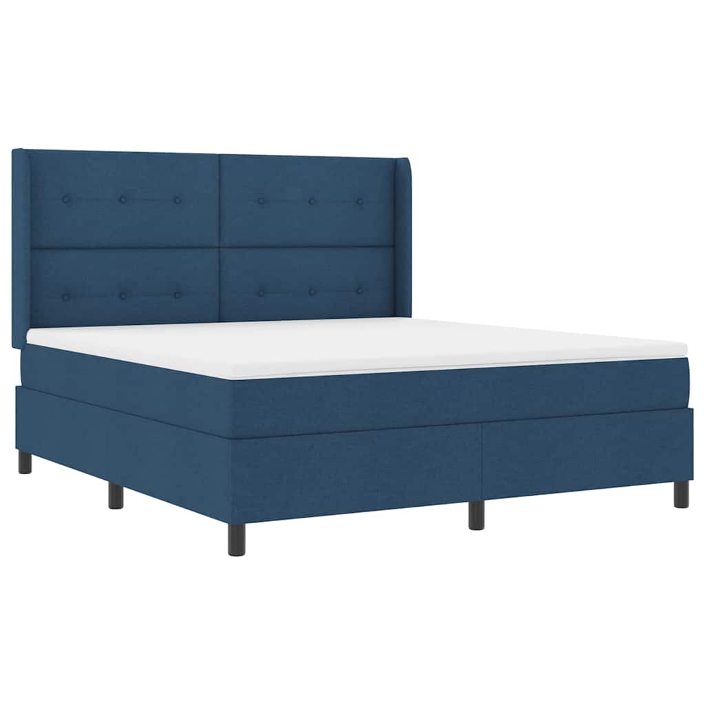 Lit à ressorts avec coussin Bleu 200 x 180 cm tissu