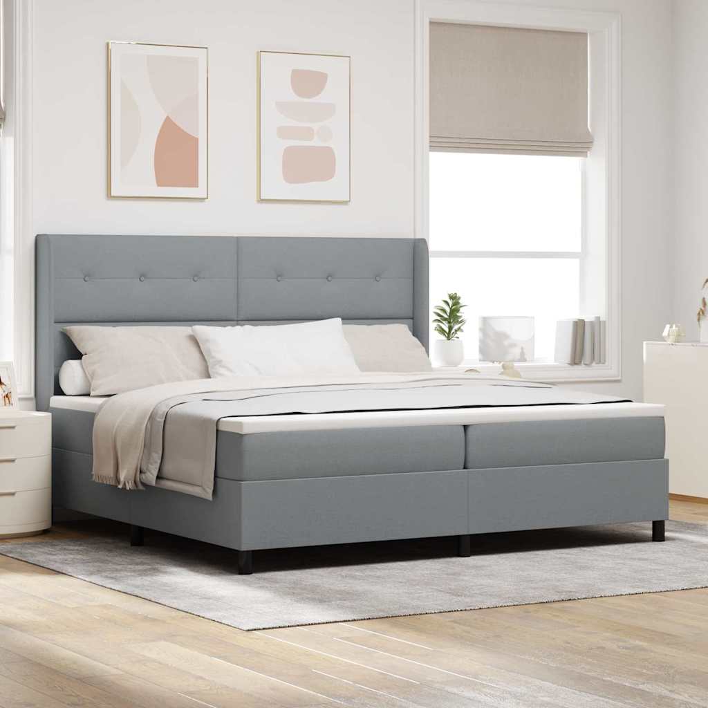 Lit à ressorts avec matelas Gris clair 200 x 200 cm tissu