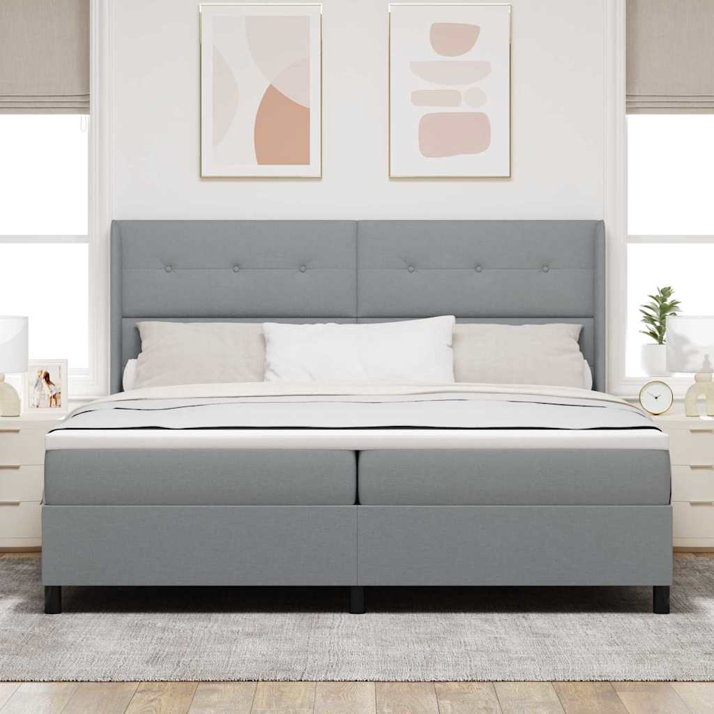 Lit à ressorts avec matelas Gris clair 200 x 200 cm tissu - XIOS