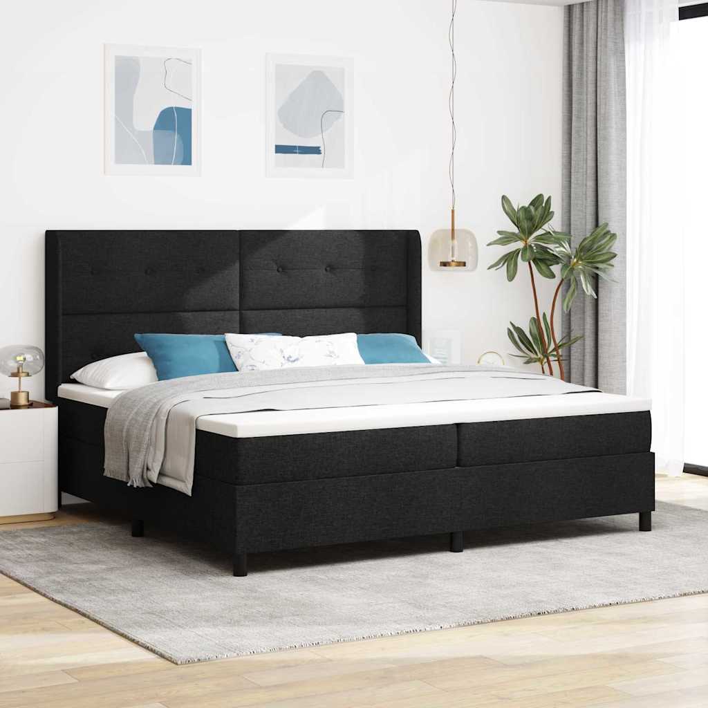 Lit à ressorts avec matelas Noir 200 x 200 cm tissu