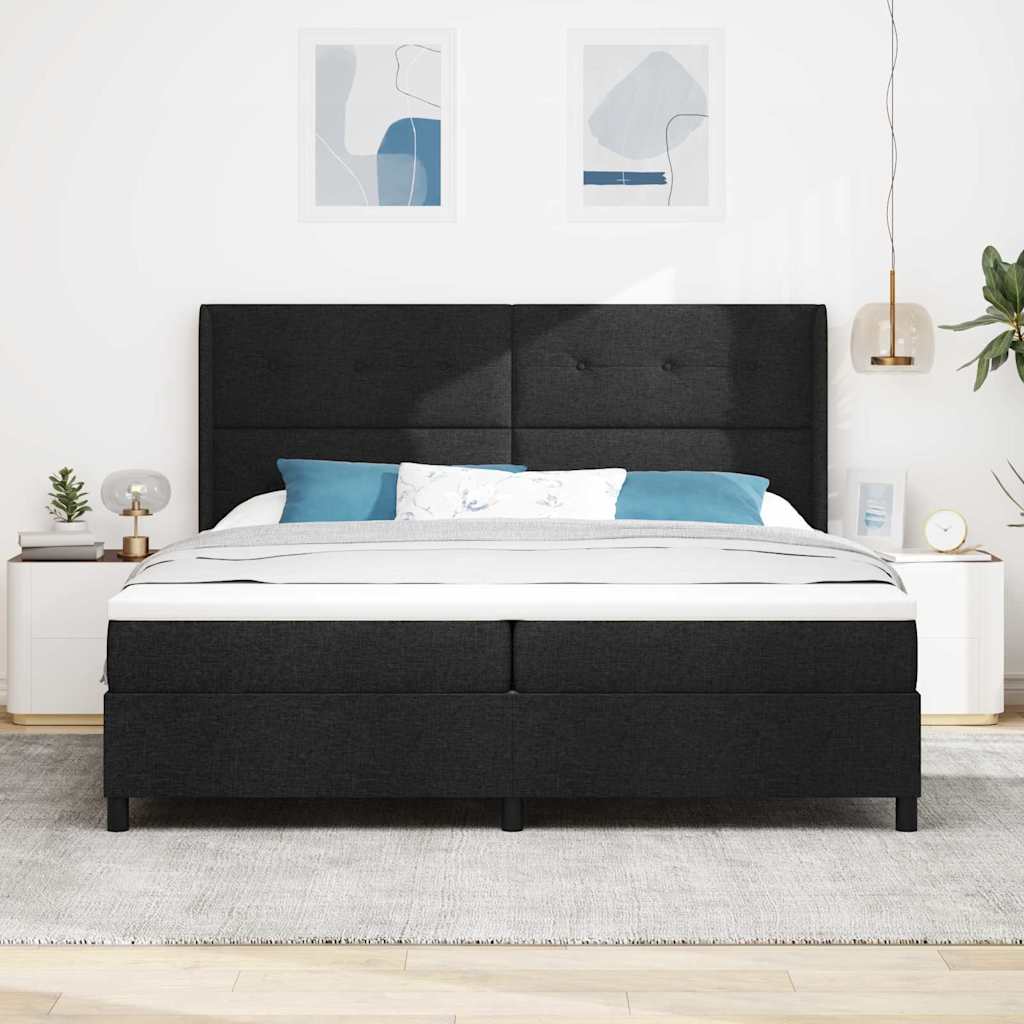Lit à ressorts avec matelas Noir 200 x 200 cm tissu