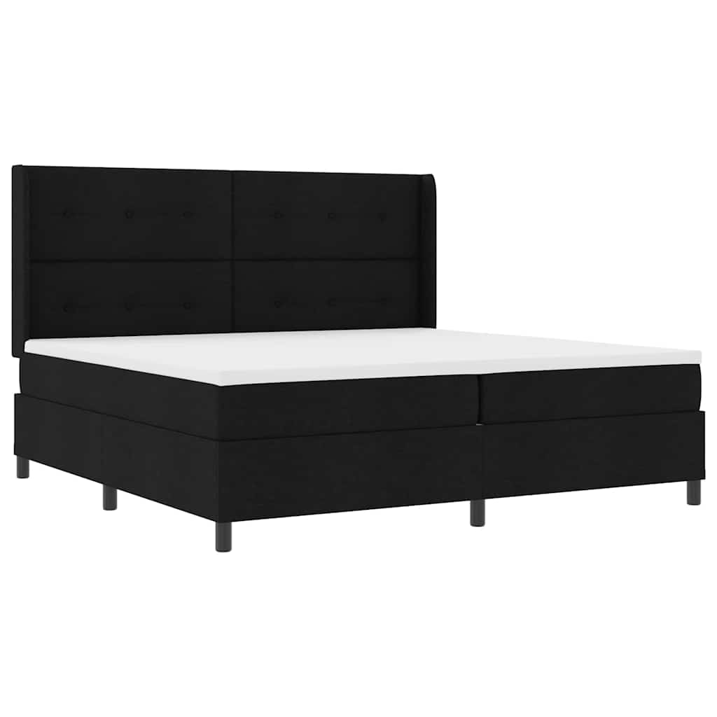 Lit à ressorts avec matelas Noir 200 x 200 cm tissu