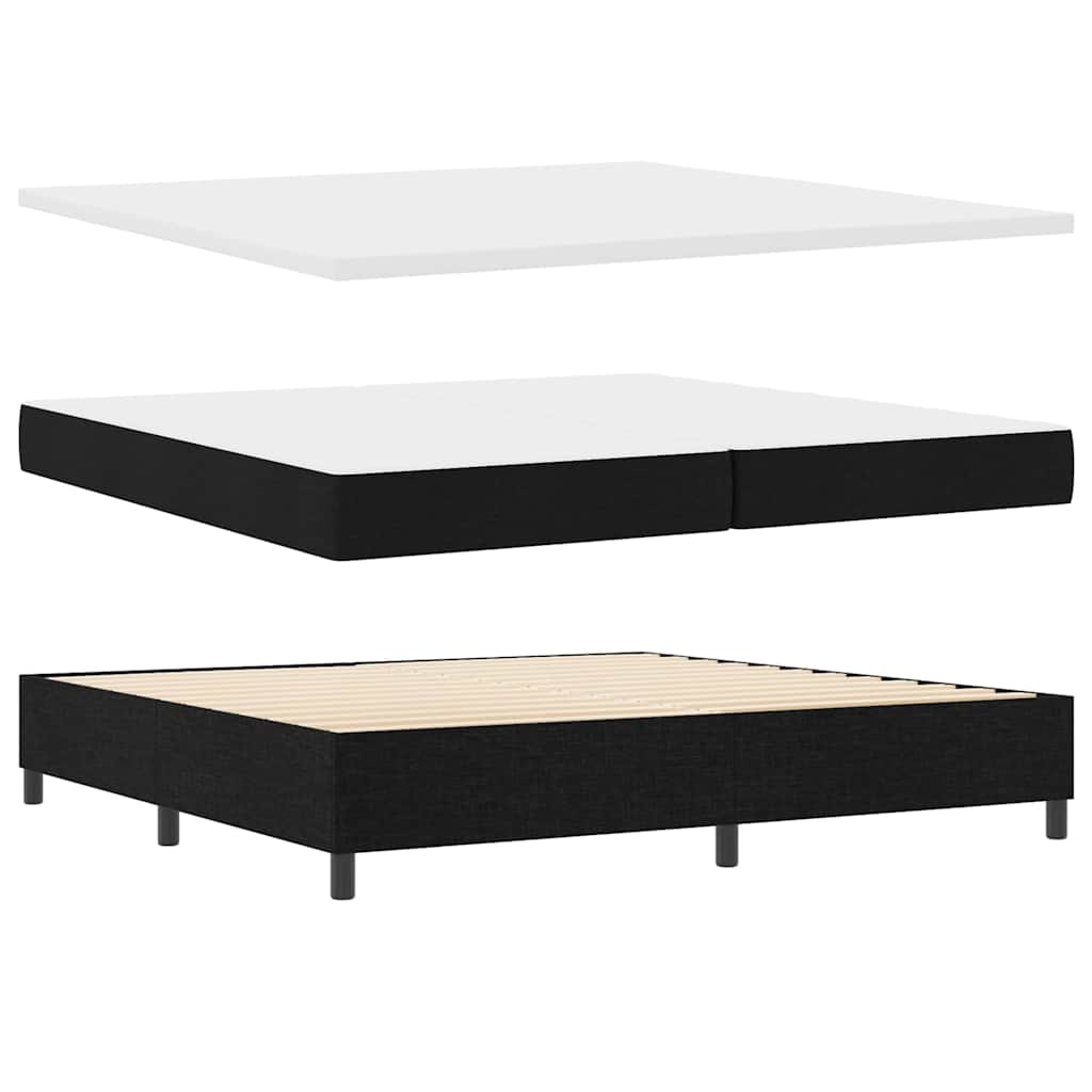 Lit à ressorts avec matelas Noir 200 x 200 cm tissu