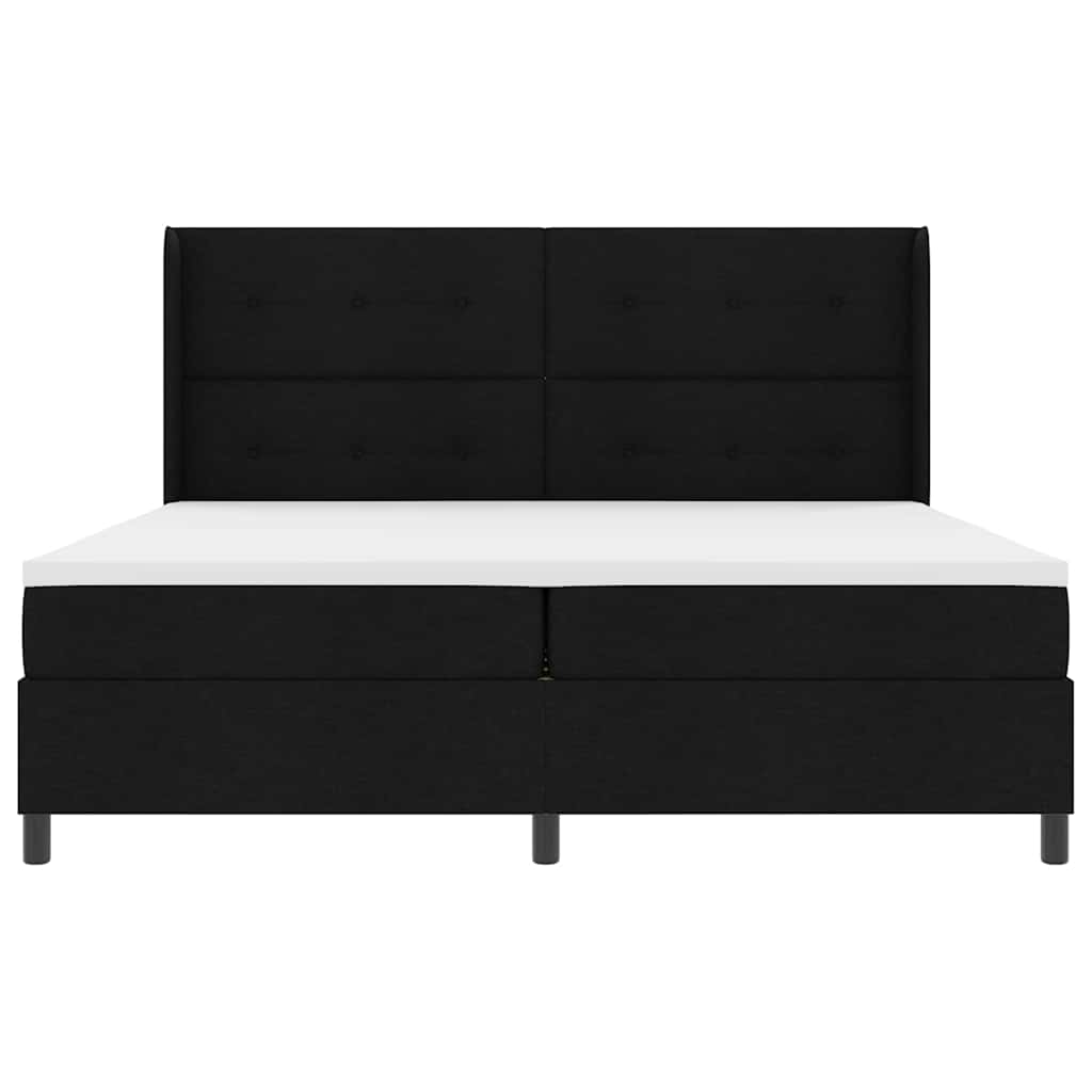Lit à ressorts avec matelas Noir 200 x 200 cm tissu