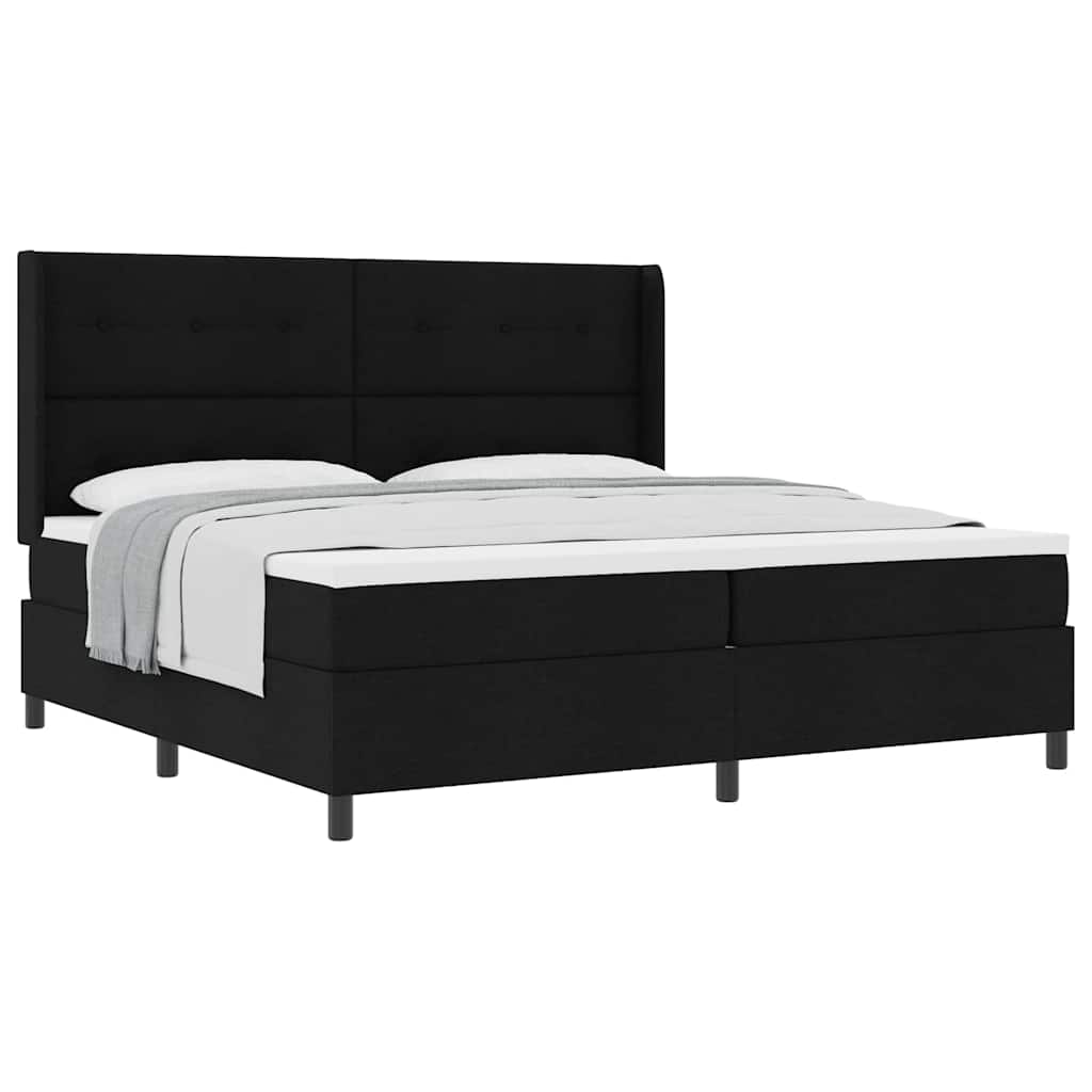 Lit à ressorts avec matelas Noir 200 x 200 cm tissu