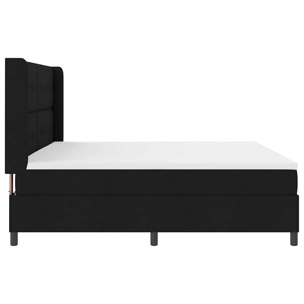 Lit à ressorts avec matelas Noir 200 x 200 cm tissu