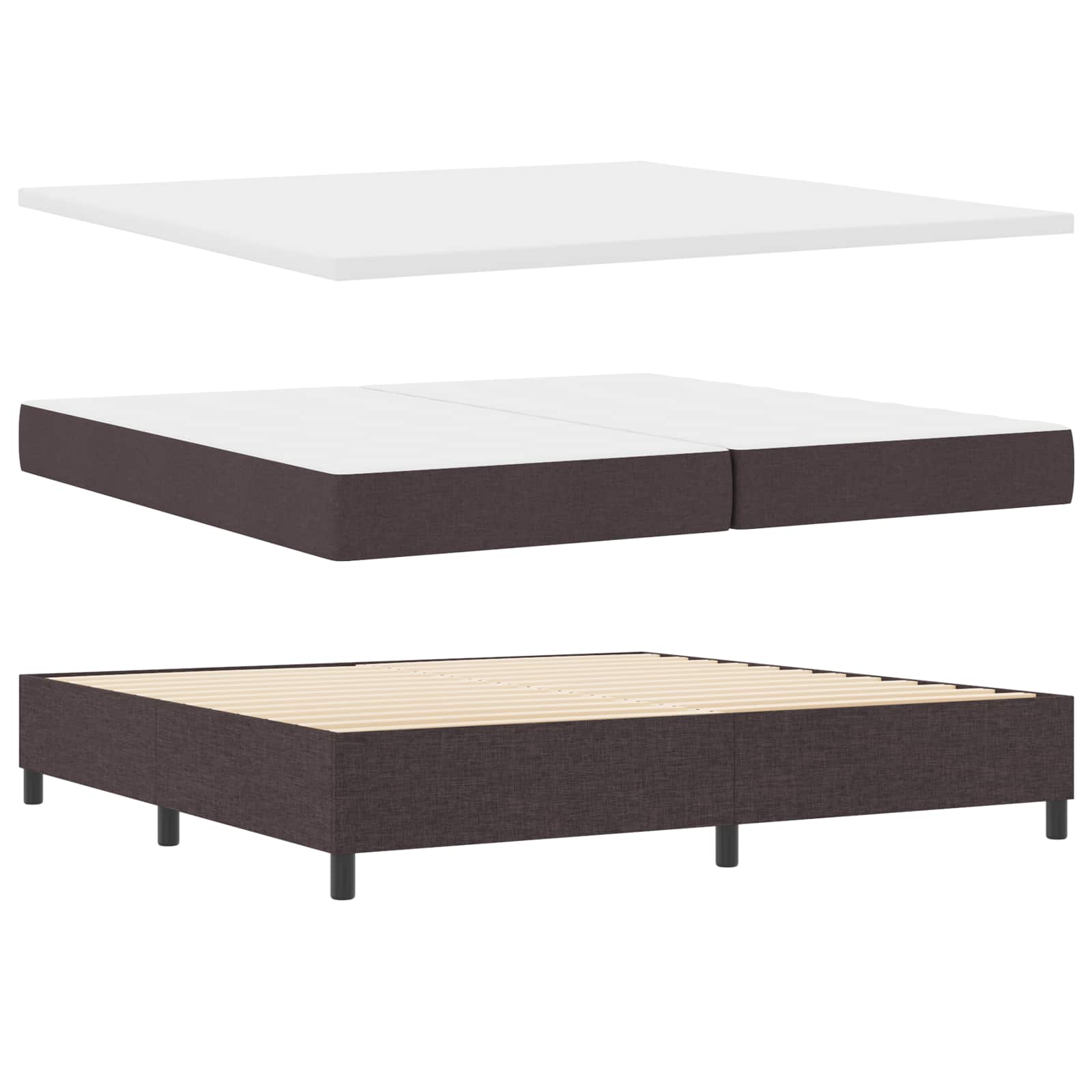 Lit à ressorts avec coussin Marron foncé 200 x 200 cm tissu