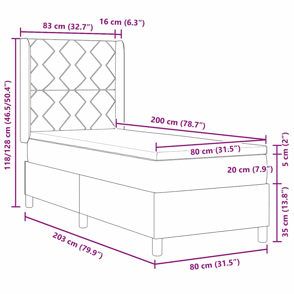 Lit à ressorts avec matelas Crème 80 x 200 cm tissu - XIOS