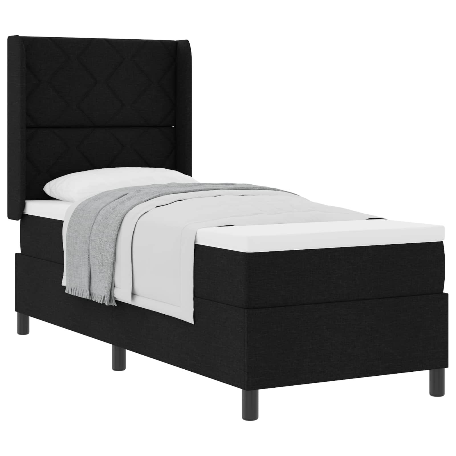Lit à ressorts avec coussin Noir 190 x 90 cm tissu