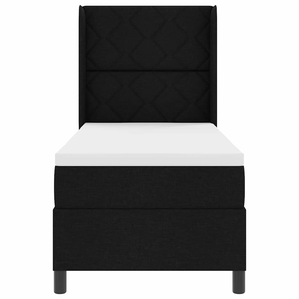 Lit à ressorts avec coussin Noir 190 x 90 cm tissu