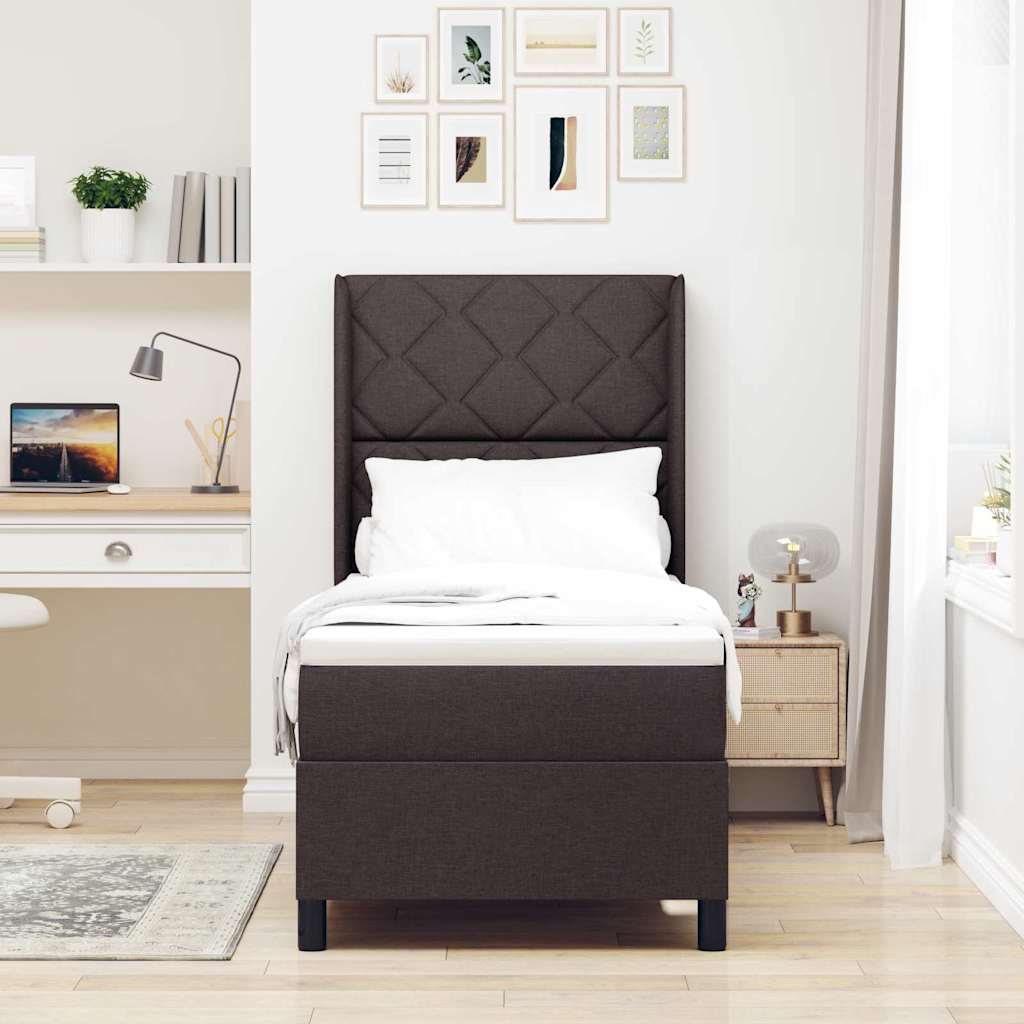 Lit à ressorts avec matelas Marron foncé 90 x 190 cm tissu - XIOS