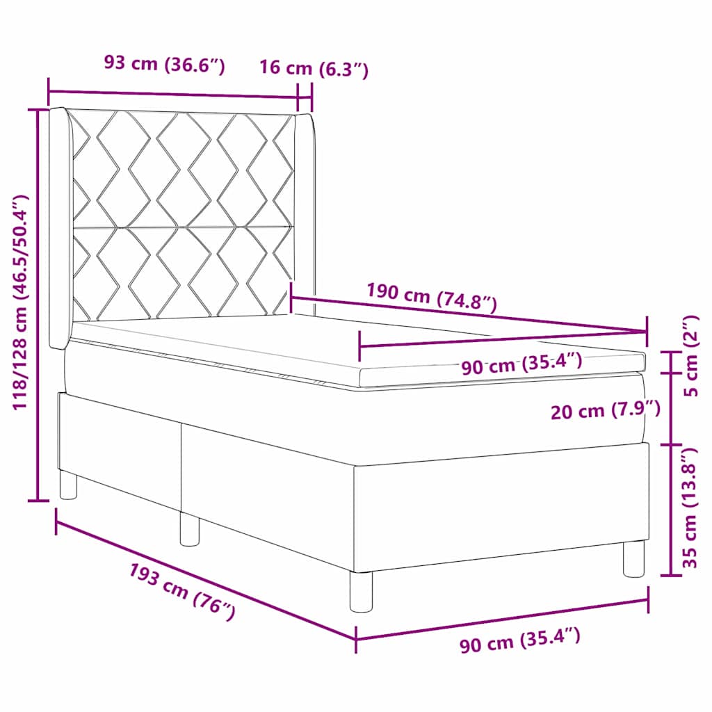 Lit à ressorts avec matelas Taupe 90 x 190 cm tissu - XIOS