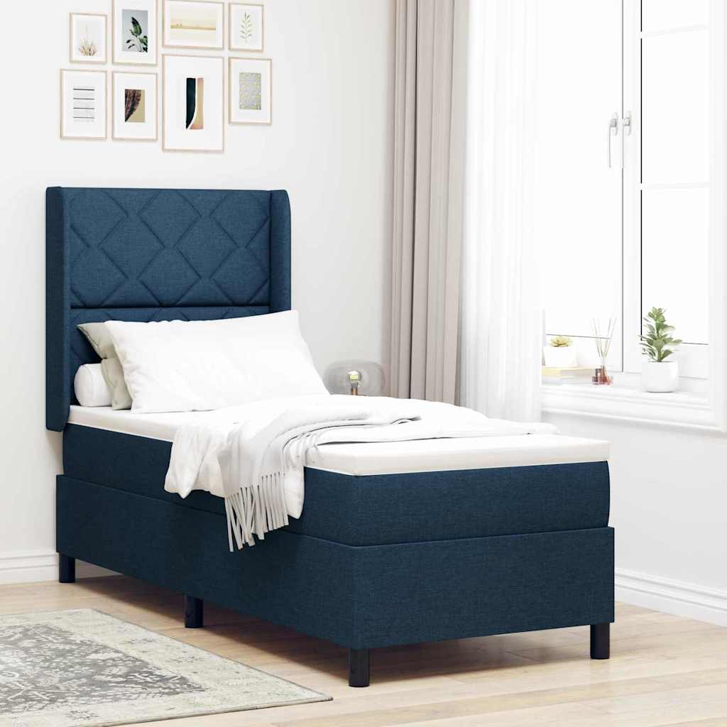 Lit à ressorts avec coussin Bleu 190 x 90 cm tissu