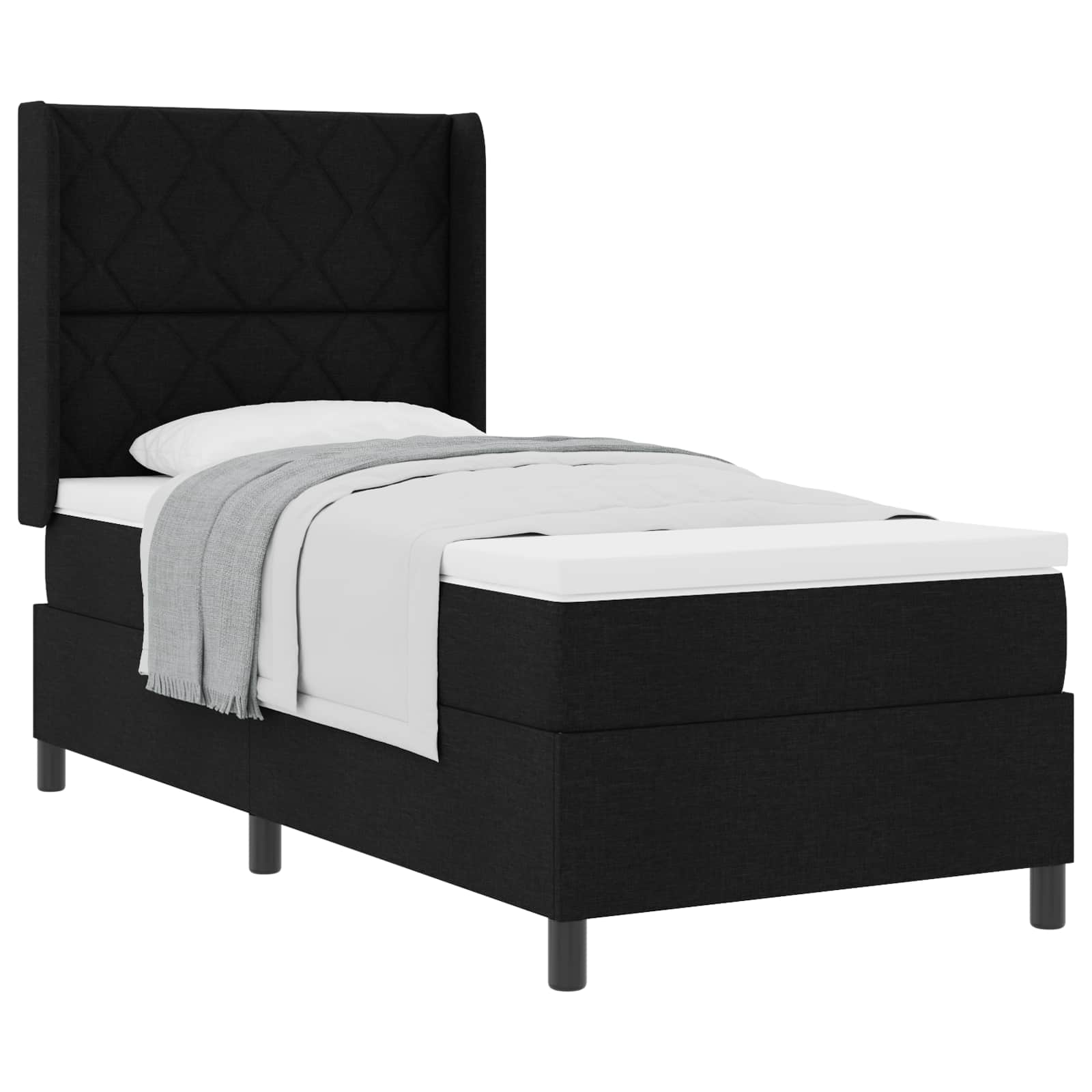 Lit à ressorts avec coussin Noir 200 x 90 cm tissu