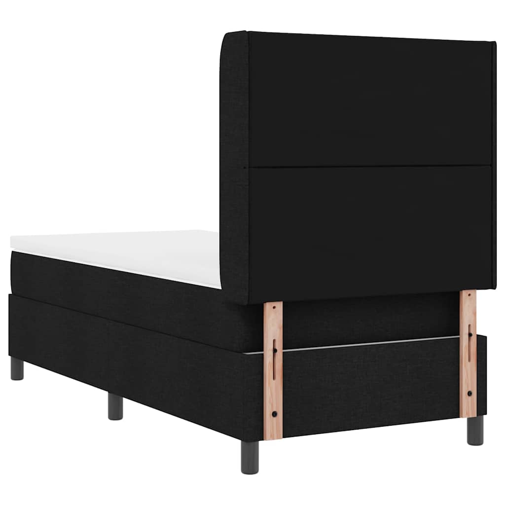 Lit à ressorts avec coussin Noir 200 x 90 cm tissu