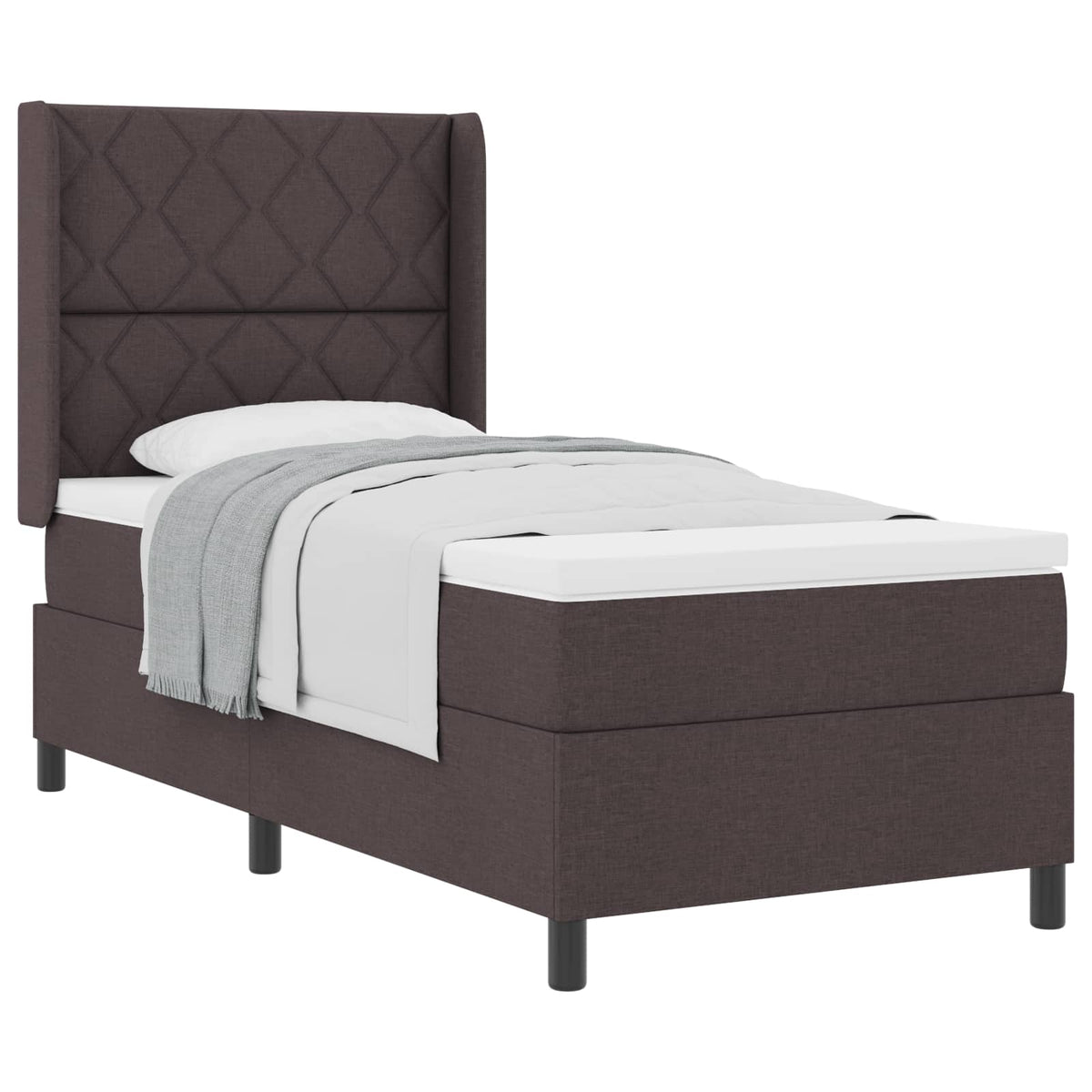 Lit à ressorts avec coussin Marron foncé 200 x 90 cm tissu