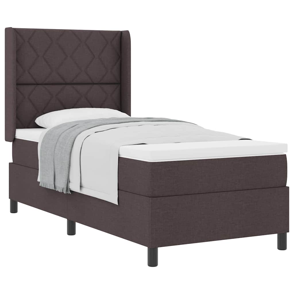 Lit à ressorts avec matelas Marron foncé 90 x 200 cm tissu - XIOS