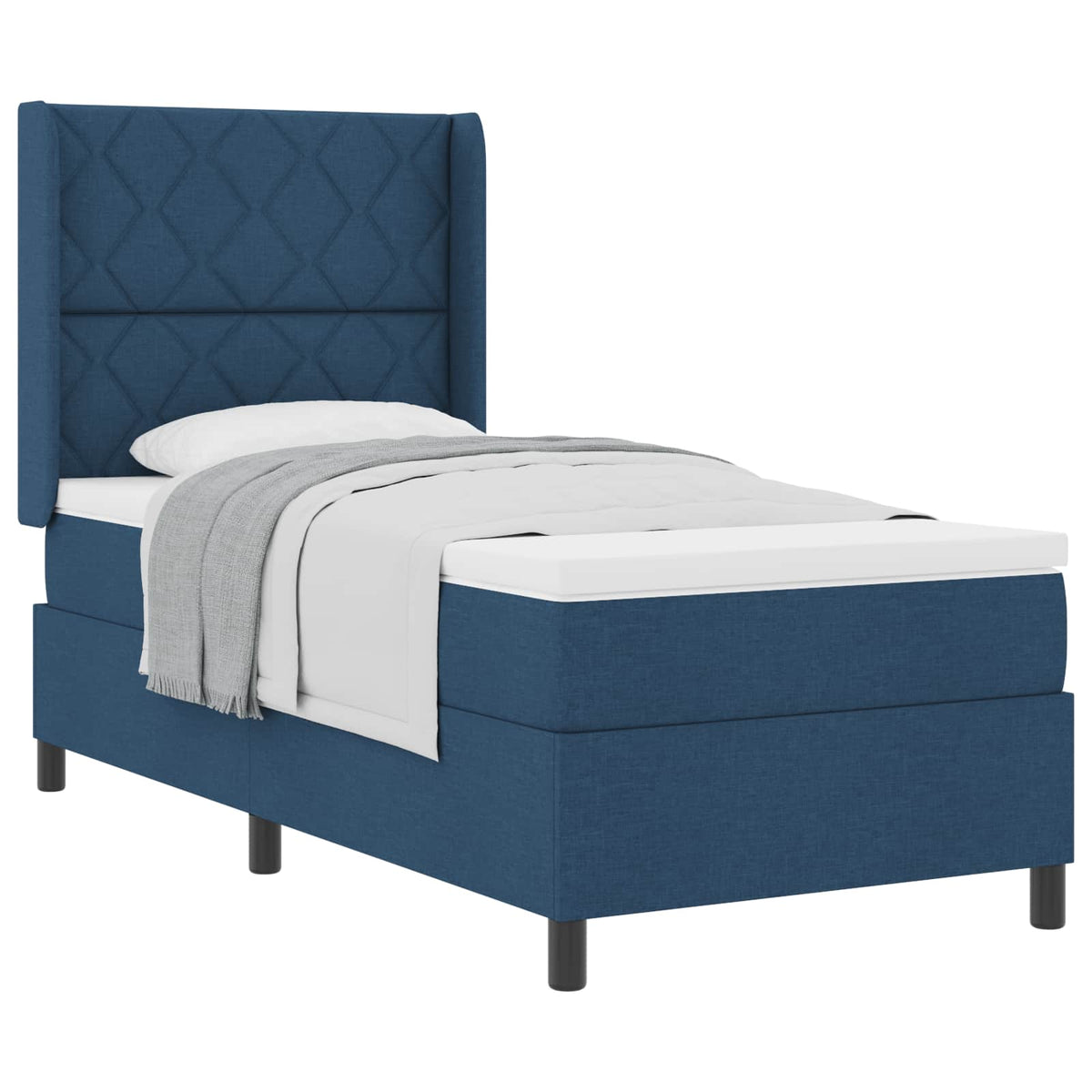 Lit à ressorts avec coussin Bleu 200 x 90 cm tissu