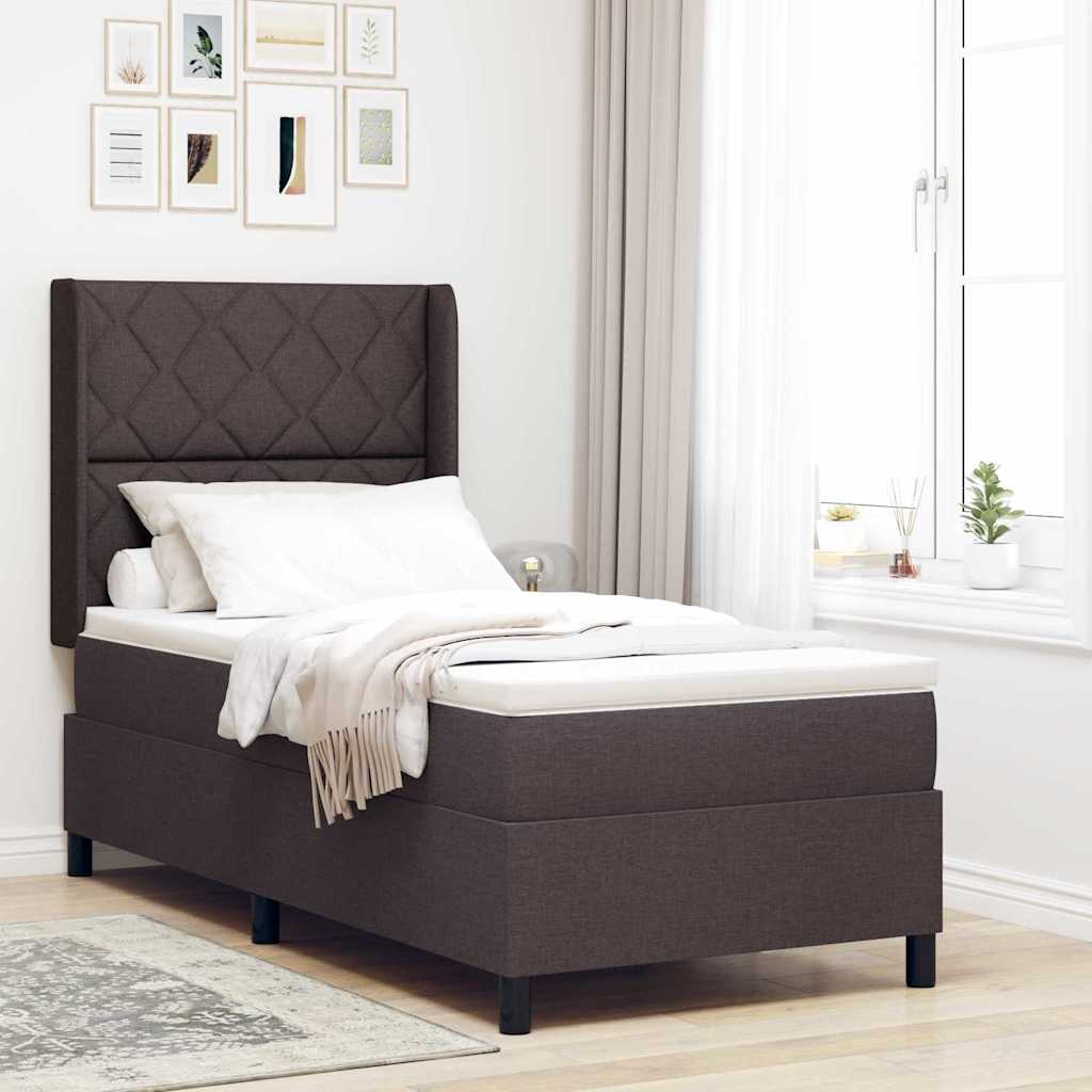 Lit à ressorts avec matelas Marron foncé 100 x 200 cm tissu - XIOS