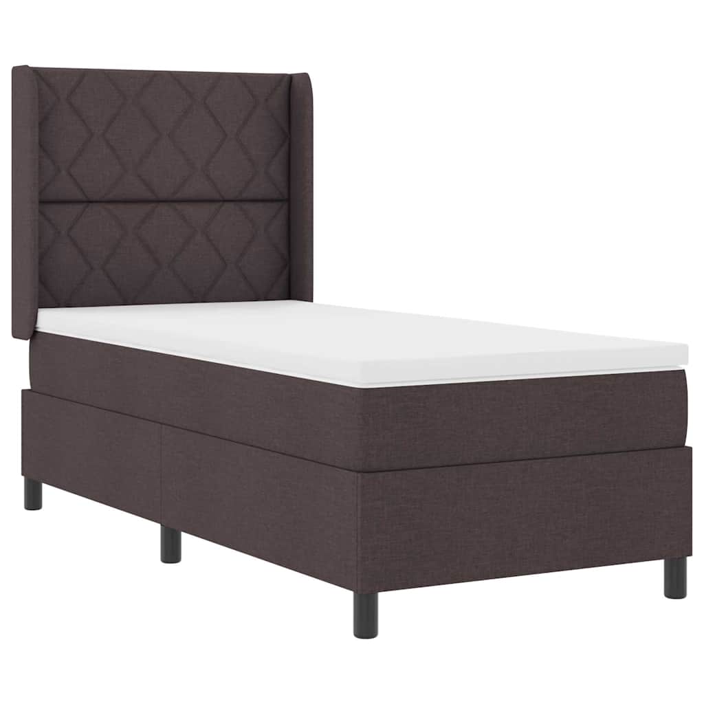Lit à ressorts avec matelas Marron foncé 100 x 200 cm tissu - XIOS