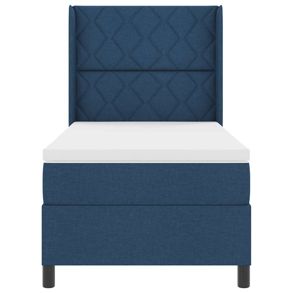 Lit à ressorts avec tête de lit Bleu 200 x 100 cm tissu - XIOS