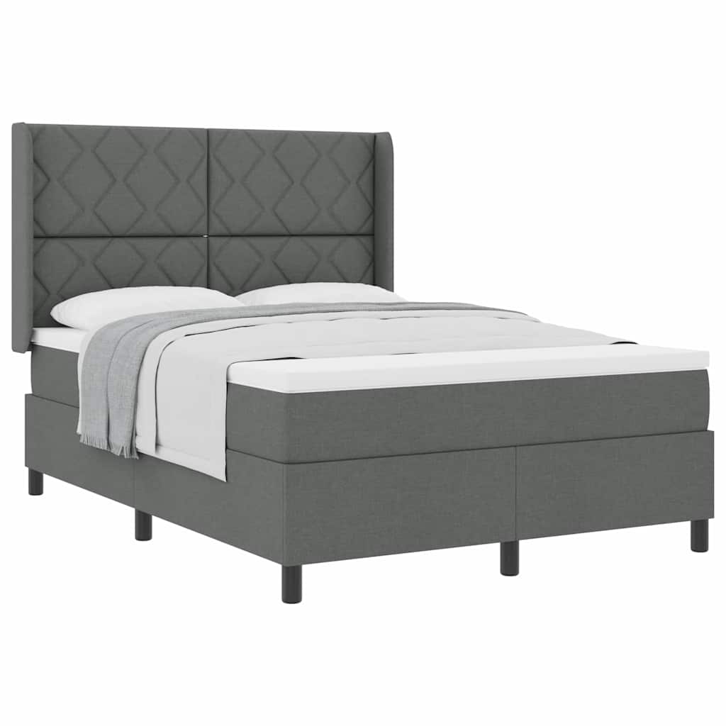 Lit à ressorts avec matelas Gris foncé 140 x 190 cm tissu