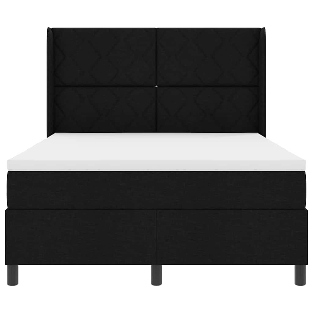 Lit à ressorts avec matelas Noir 140 x 190 cm tissu