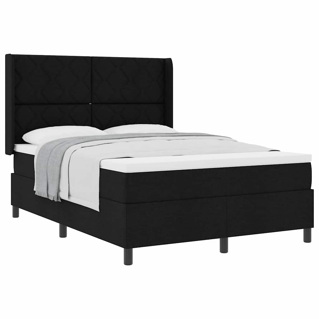Lit à ressorts avec matelas Noir 140 x 190 cm tissu