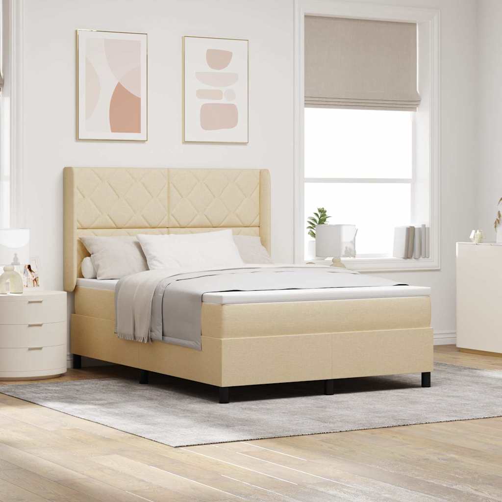 Lit à ressorts avec coussin Crème 190 x 140 cm tissu