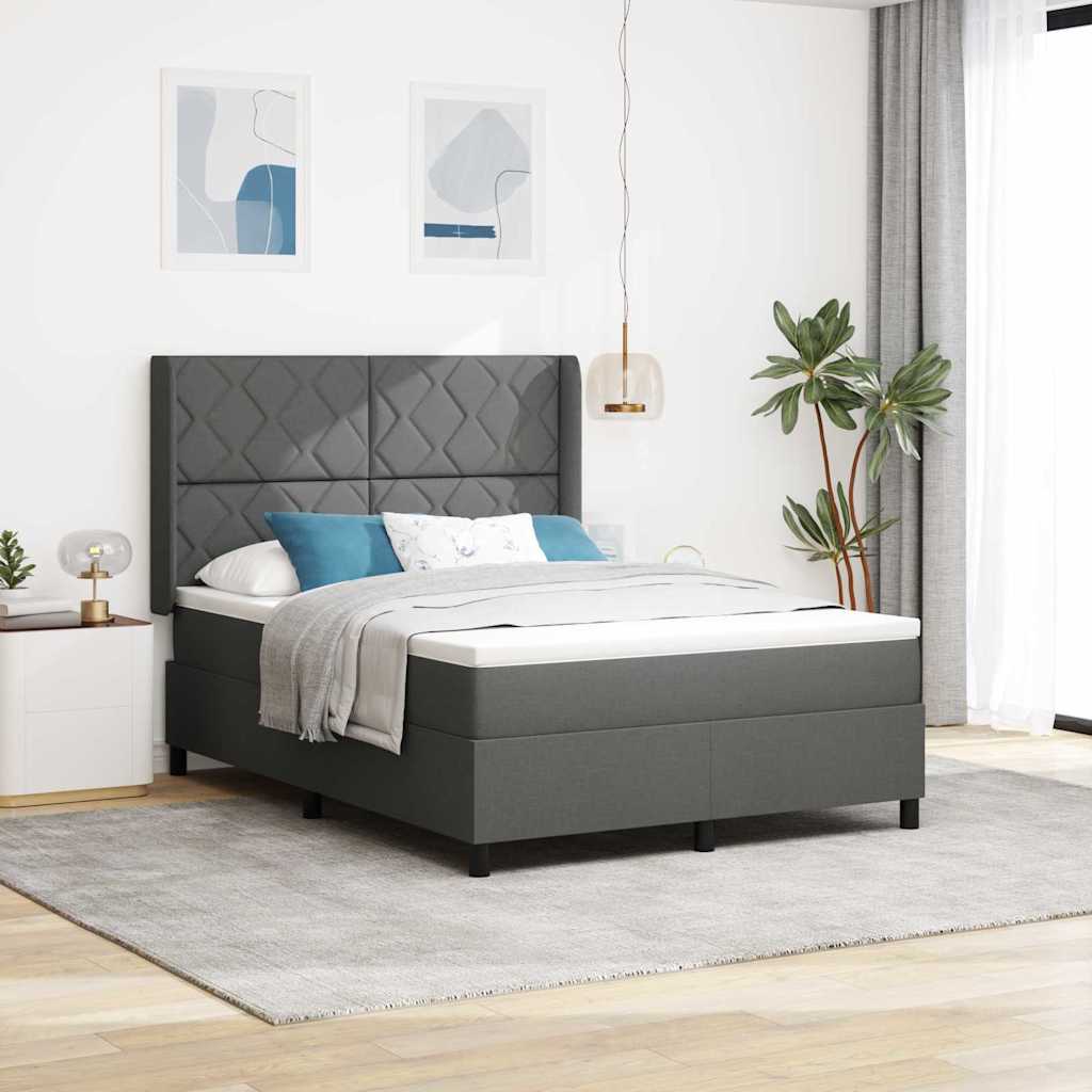 Lit à ressorts avec matelas Gris foncé 160 x 200 cm tissu