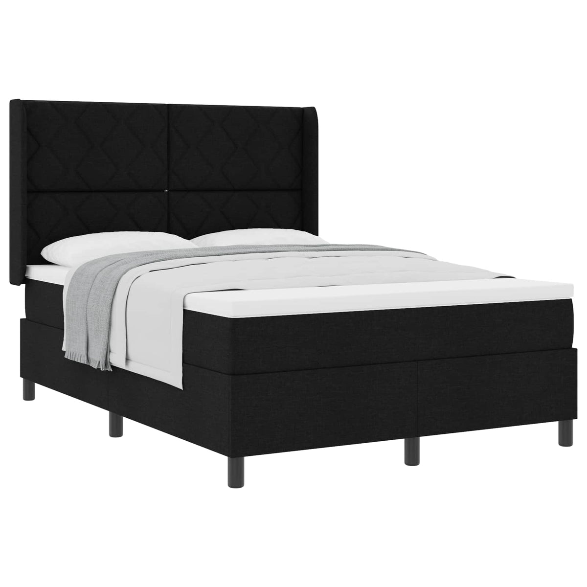 Lit à ressorts avec coussin Noir 200 x 160 cm tissu