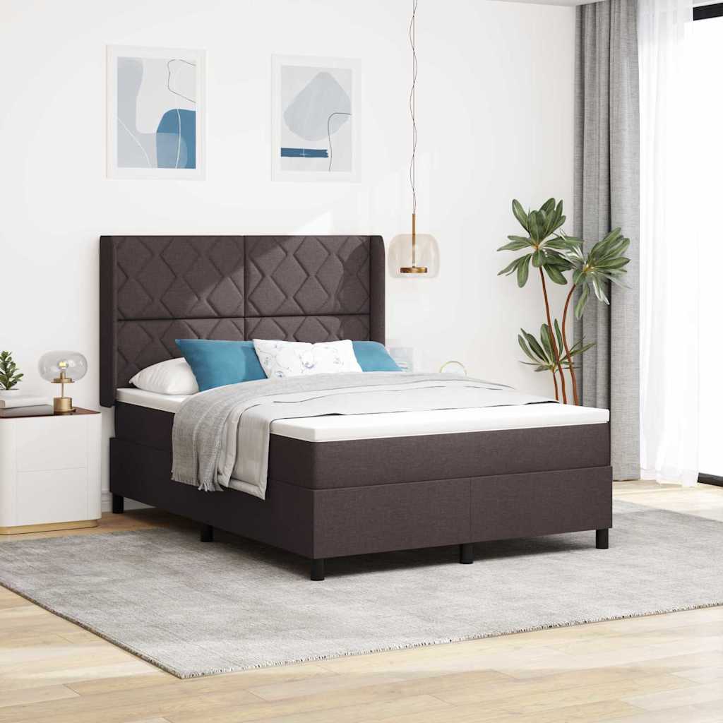 Lit à ressorts avec matelas Marron foncé 160 x 200 cm tissu