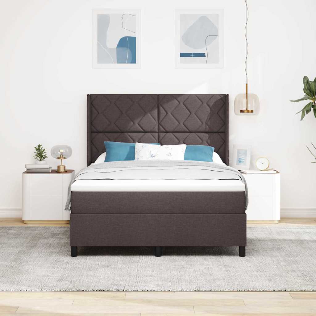 Lit à ressorts avec matelas Marron foncé 160 x 200 cm tissu