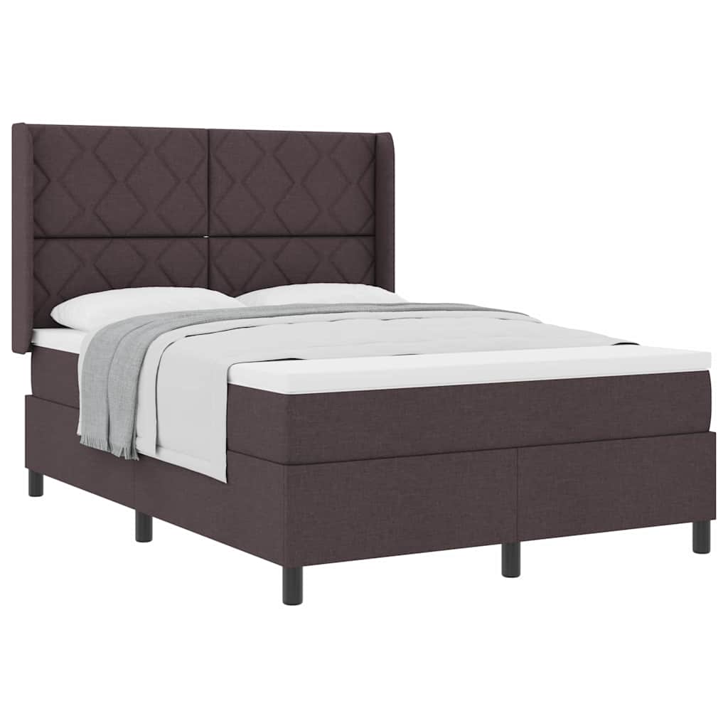 Lit à ressorts avec matelas Marron foncé 160 x 200 cm tissu