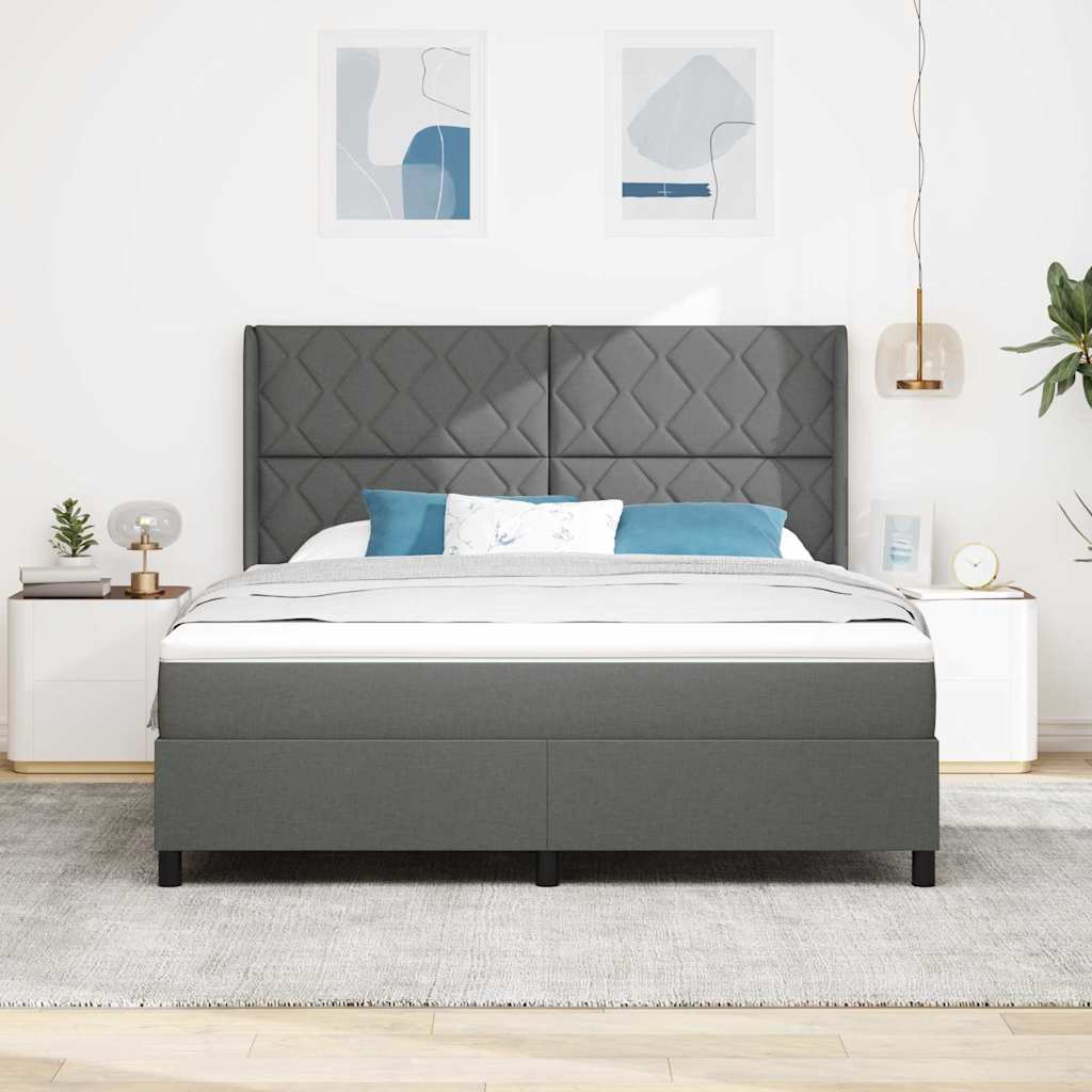 Lit à ressorts avec matelas Gris foncé 180 x 200 cm tissu
