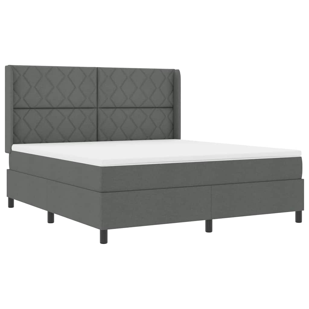 Lit à ressorts avec matelas Gris foncé 180 x 200 cm tissu