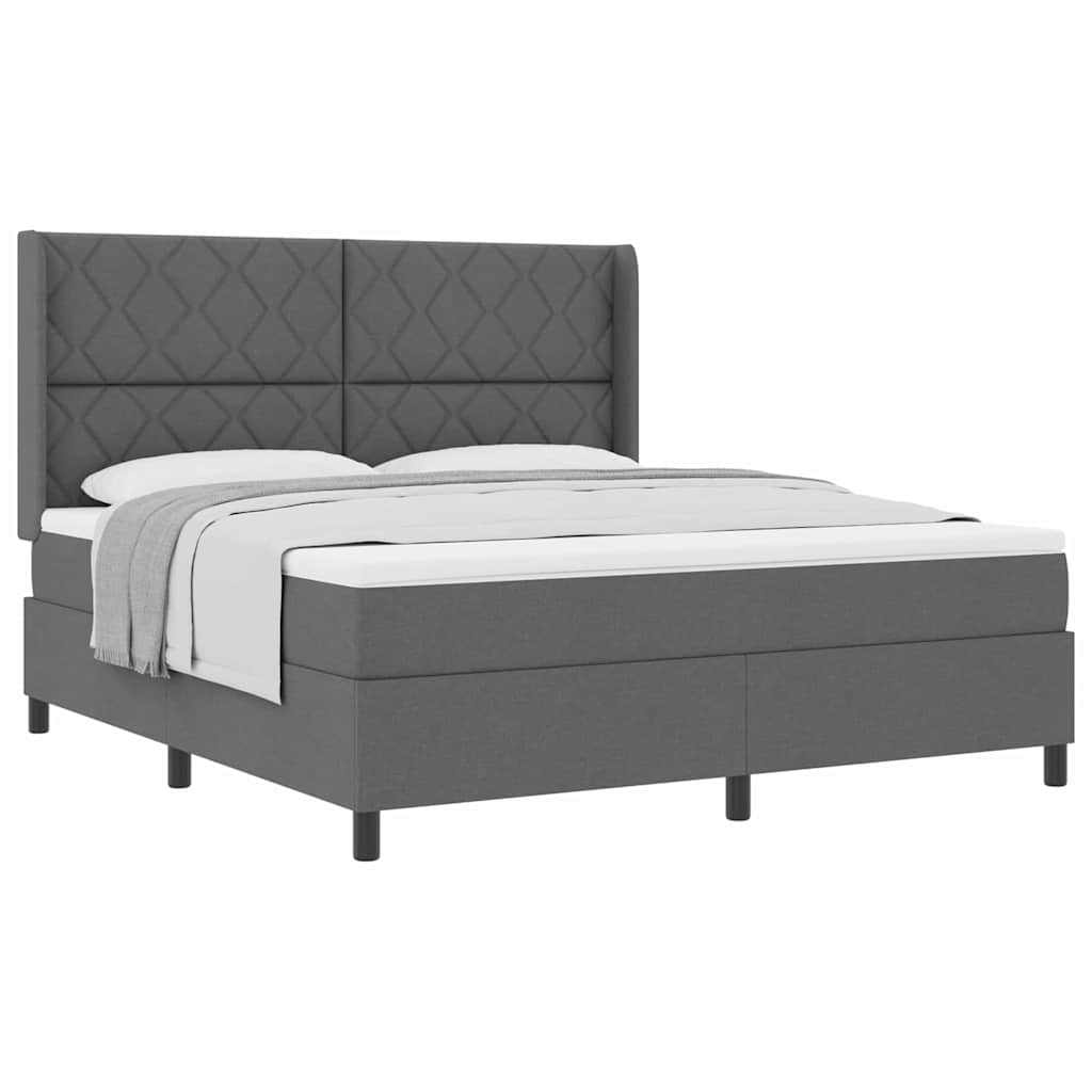 Lit à ressorts avec matelas Gris foncé 180 x 200 cm tissu