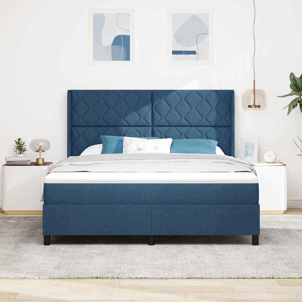Lit à ressorts avec matelas Bleu 180 x 200 cm tissu