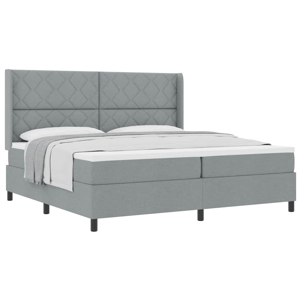 Lit à ressorts avec matelas Gris clair 200 x 200 cm tissu