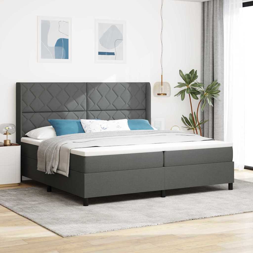 Lit à ressorts avec matelas Gris foncé 200 x 200 cm tissu