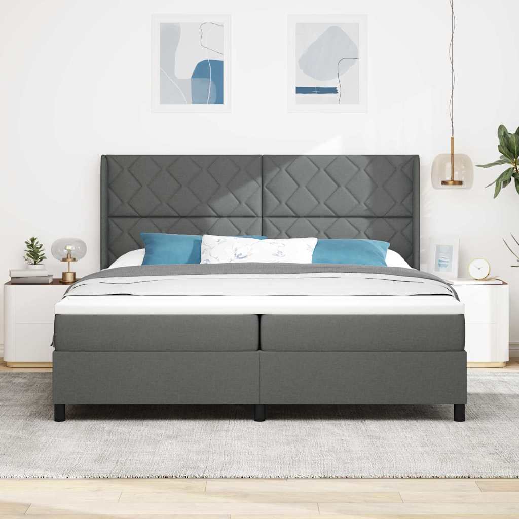 Lit à ressorts avec matelas Gris foncé 200 x 200 cm tissu